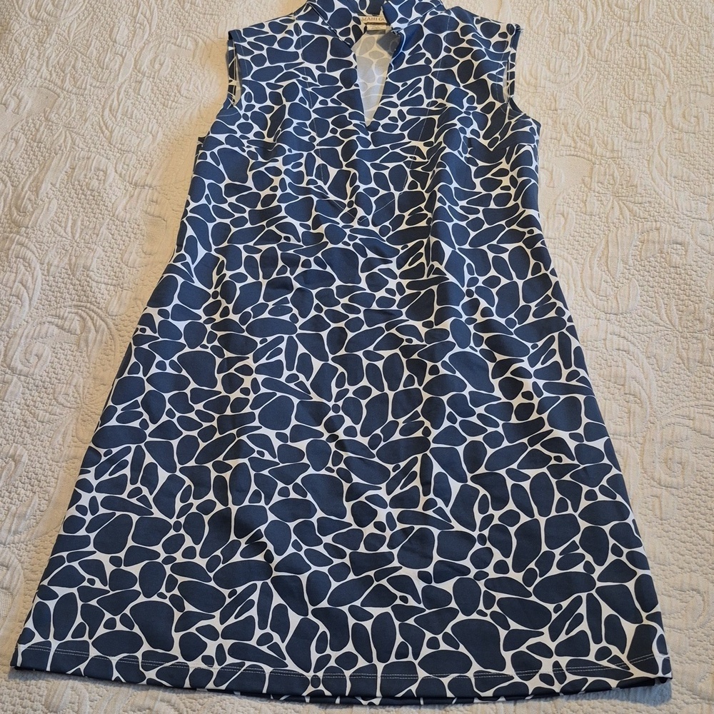 Mahi Gold womens Medium sleeveless dress muted steel blue and white NWOT